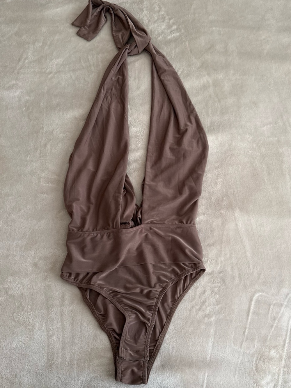 Princess Polly Brown Plunge Halter One-Piece Swimsuit